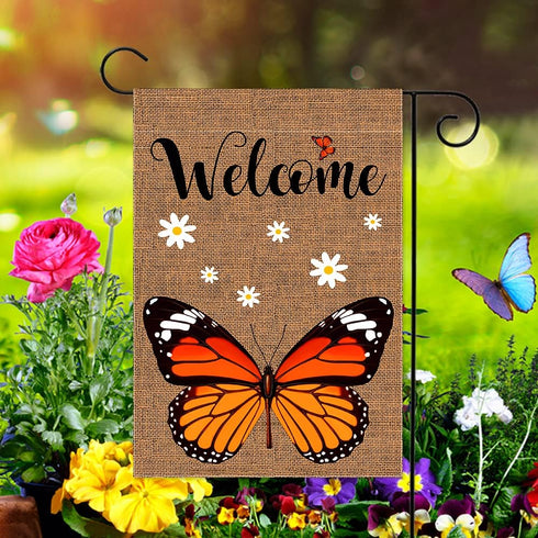 Welcome Monarch Butterfly Garden Flag Butterfly lovers Burlap Vertical Double Sided Yard Flags, Keep Flying if You Have Wings Outdoor Indoor Lawn ...