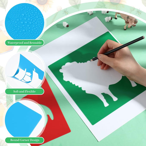 24 Pcs Farm Theme Stencil Set 8 x 8 Inch Plastic Drawing Painting Stencil Templates Animals Farmer House Stencils Reusable for Kids Painting on Wo...