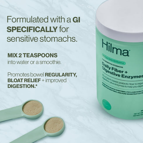 Hilma Daily Fiber + Digestive Enzymes – Fiber Supplement Powder with Prebiotics & Enzymes Formulated with Psyllium Husk & Acacia - Gluten Free, Ve...
