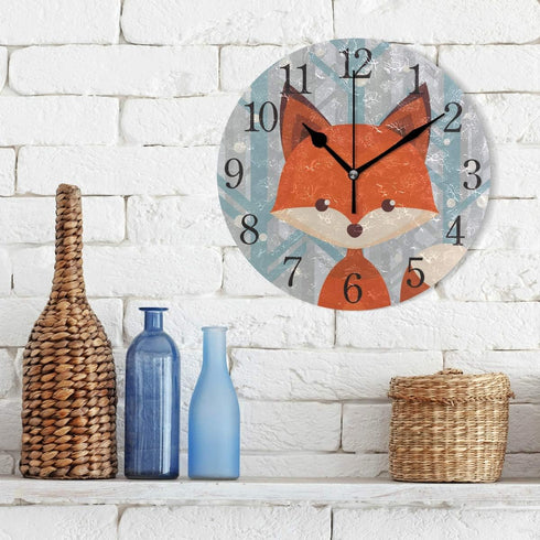 senya Wall Clock Brown Fox Silent Non Ticking Operated Round Easy to Read Home Office School Clock...