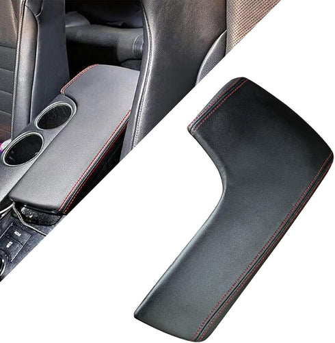 SecosAutoparts Leather Center Console Lid Armrest Cover Compatible with Lexus IS200 IS250 IS300 IS350 2014 2015 2016 2017 Black Leather Red Stitch...