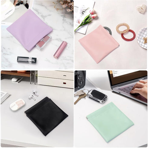 Snap Closure Organizer Pouch, 4pcs Pocket Cosmetic Bag For Women Portable Waterproof Leather No Zipper Self-Closing Travel Storage Bag Mini Pu Lea...