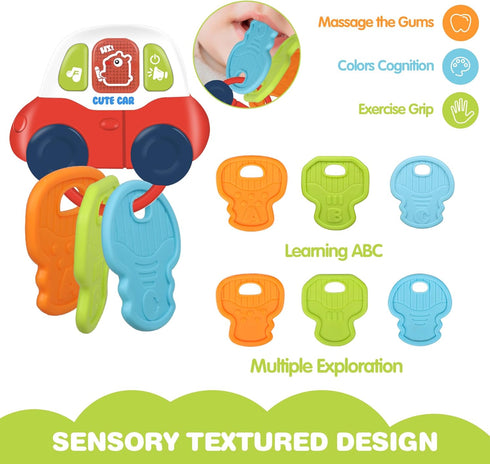 Baby Musical Toys with Sounds & Lights - Toddler Montessori Sensory Learning Travel Toys - Infant Chew for Babies 0 3 6 9 12 18 Months Teether - N...
