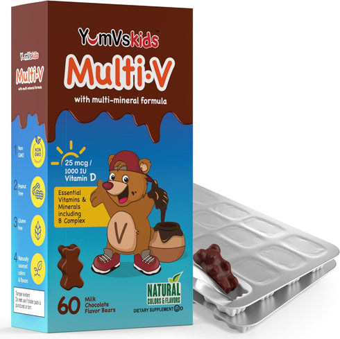 YUM-V'S - Kids Multivitamin Chewable Chocolate Bears - Multivitamin for Kids Supplement - 16 Vitamins & Minerals - Vitamins Including D, Zinc, C, ...