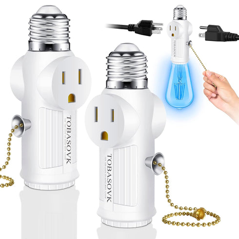 Light Socket to Plug Adapter, (2 Pack) Both Sides 3 Prong Light Bulb Outlet Socket Adapter, Heat-Resistant Materials Light Socket Adapter, Light B...