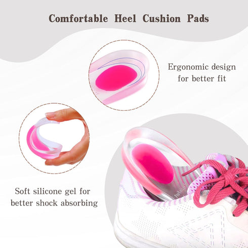 Heel Cups, Gel Cushion Pads for Spur Relief Heel Pain Shock Absorbing and Heel Support, Shoe Pads for Women Size 9-13, 2 Pairs...