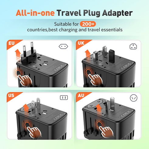 Universal Travel Adapter International Plug - European Travel Plug Adapter Worldwide US AUS EU UK Spain Germany Ireland Italy - All-in-one Travel ...