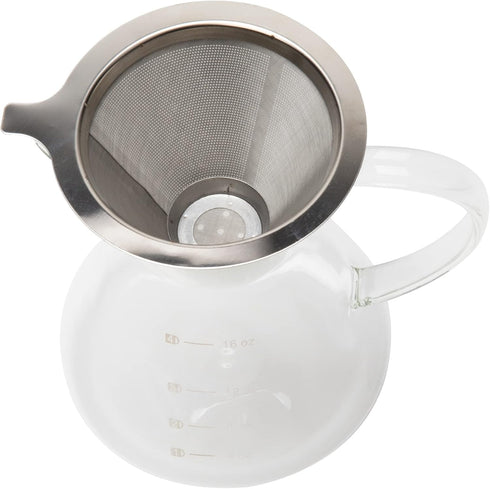Mind Reader Pour Over Coffee Maker, Single Serve, Reusable Stainless Steel Filter, Glass, 4.76" L x 5.98" W x 6.3" H, Clear...