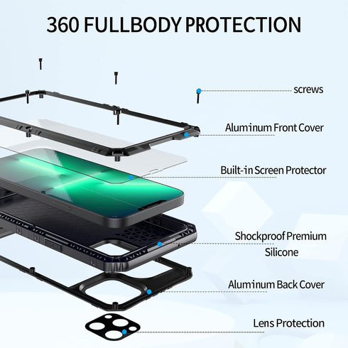for iPhone 13 Pro Case Waterproof with Built-in Screen Protector Full Body Rugged Hard Silicone, Military Grade Shockproof Dustproof Protective Co...