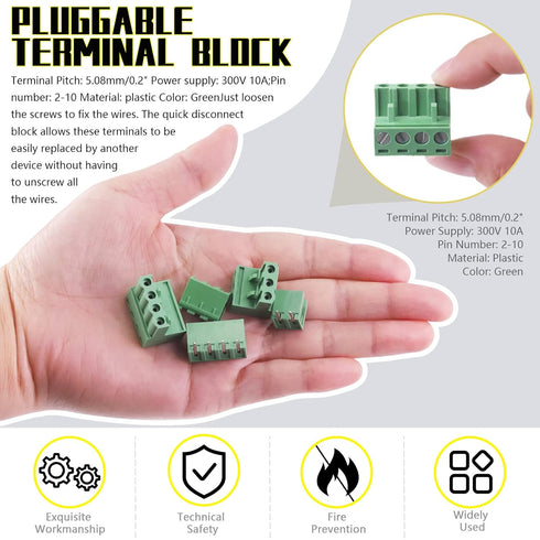 32Pcs 9 Type Pluggable Terminal Blocks Connector Socket, 5mm/0.2inch Pitch PCB Mount Screw Male Female Connectors(2/3/4/5/6/7/8/9 Pins)...