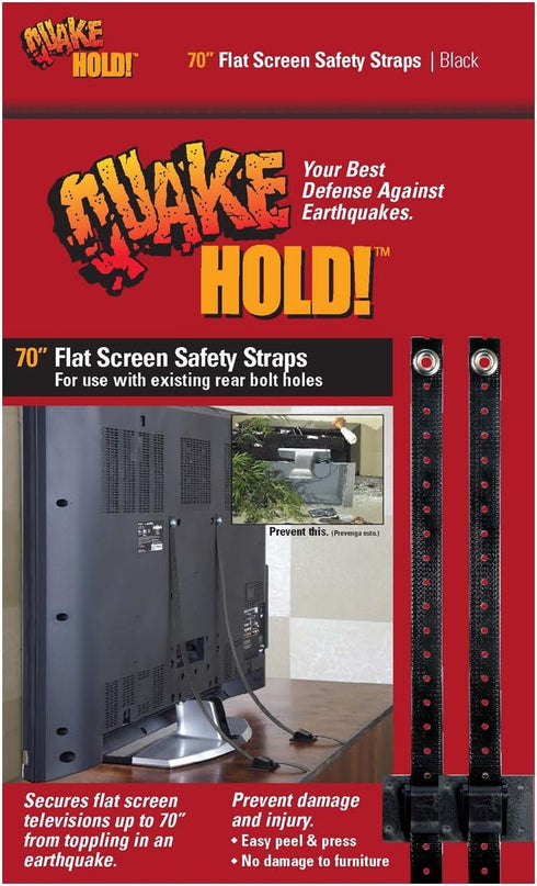 QuakeHOLD! 70" Flat Screen T Safety Straps, Nylon Anti-Tip Adhesive Straps, Earthquake, Fire, Flood Protection, For TVs and Furniture, Child Proof...