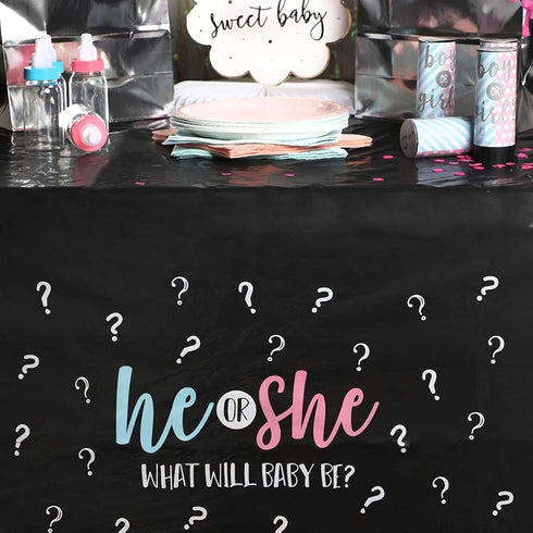 Sparkle and Bash Gender Reveal Party - Plastic Tablecloth - He or She Tablecloth Baby Shower Decorations (54 x 108 Inch, 3 Pack)...