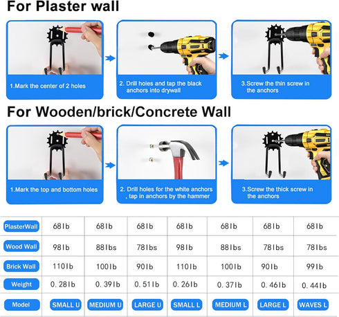 Garage Hooks 10 Pack, Heavy Duty Steel Tool Wall Storage Gear Hooks with Anti-Slip Coating, Wall Mount Holder for Bike, Ladder and Garden Tools (M...