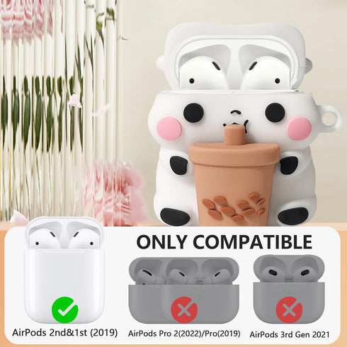 Cute Boba Tea Cow Airpods Case with Cleaner kit,3D Cartoon Funny Kawaii Fashion with Keychain for Girls Boys Kids for Airpod Case 2nd&1st Generati...