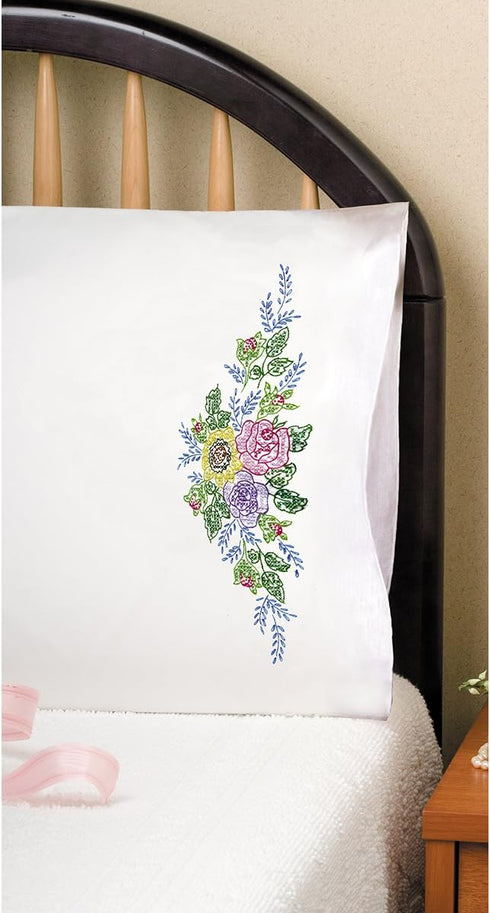 Design Works Crafts Stamped Embroidery Floral Bouquet Pillowcases (Set of 2), 20 by 30"......