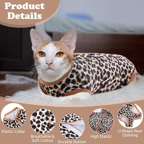 SAWMONG Cat Recovery Suit After Surgery Recovery Shirt Breathable E-Collar Alternative Non-Lick Pet Body Suit,Brow Leopard L...