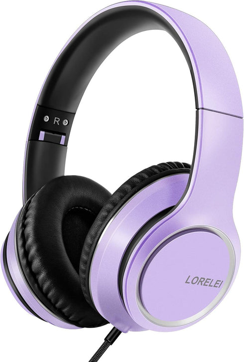 LORELEI X8 Over-Ear Wired Headphones with Microphone with 1.45m-Tangle-Free Nylon Line&3.5mm Plug,Lightweight Foldable & Portable Headphones for S...