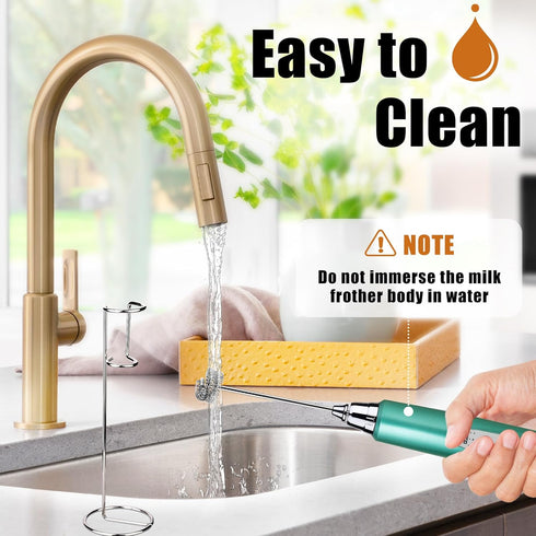Green Milk Frother Wand for Coffee, Frother Handheld with Stand Rechargeable Electric Whisk with 3 Heads 3 Speeds Drink Mixer Coffee Frother Foam ...