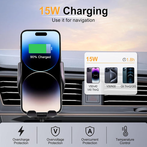 LivTee Wireless Car Charger Mount, Automatic Clamping Mount, 15W Fast Wireless Charging Car Phone Holder, Universal for All Mobile Phones, Fit for...