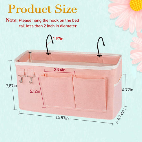 Bedside Storage Caddy/Bedside Hanging Storage Bag for Headboards Bunk Beds Dorm Rooms Book Phone Magazine Holder (Light Pink)...