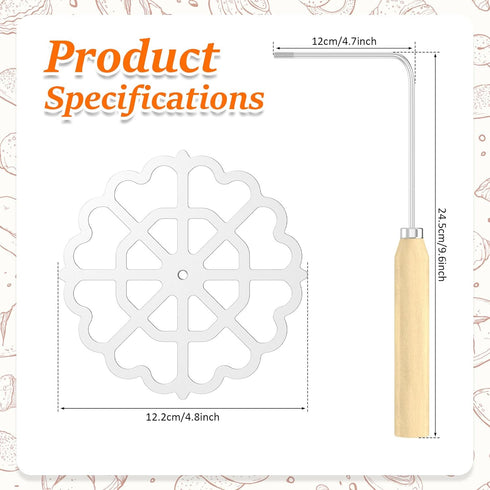 Bunuelos Mold,Aluminum Bunuelos Cookie Maker Mold with Wooden Handle, Detachable Rosette Iron Molds Set,Waffle Molds Funnel Cake Ring,Achappam Mol...