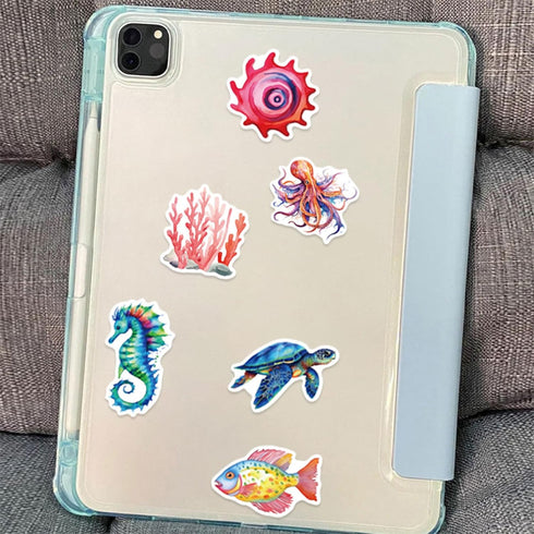 100PCS Ocean Stickers, Cute Sea Creature Aesthetic Decals Vinyl Waterproof Stickers for Water Bottle Laptop Luggage Helmet Skateboard Snowboard Gu...