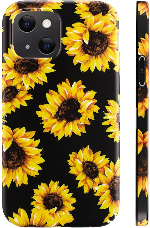 Case for iPhone 13 Mini, Sunflower Floral Pattern, Shockproof Soft Silicone Slim Cute Yellow Flower Case Compatible with iPhone 13 Mini 5.4 Inch...