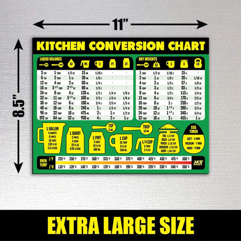 Kitchen Conversion Chart Magnet - Extra Large Easy to Read 11” x 8.5” Measurement Cheat Sheet for Cooking Baking & Reading Recipes - Convert Volum...