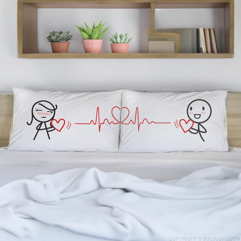 BoldLoft Love You Every Beat of My Heart Couple Pillowcases-Gifts for Couples, Boyfriend, Girlfriend, Husband, Wife, Anniversary, Wedding, Bridal ...