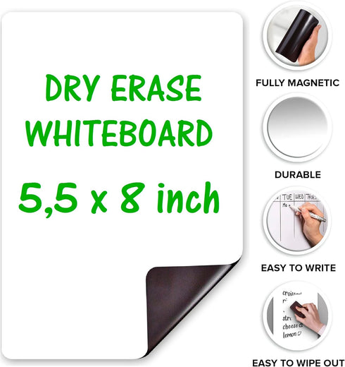 Small Magnetic Whiteboard for Fridge 5.5x8 in - Dry Erase Board for Refrigerator - Small Magnetic List for Frig - Magnetic White Board Sheet - Fri...