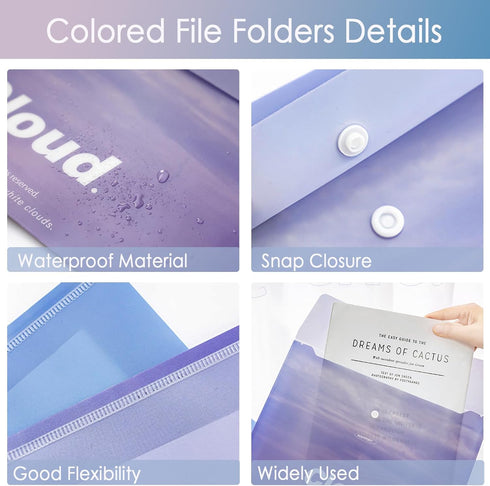 4-Pack A4 Letter Size Plastic Envelopes with Snap Closure - Durable File Folders for Storing Test Items and Stationery...
