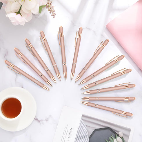 12 Pieces Ballpoint Pen with Stylus Tip, 1.0 mm Black Ink Metal Pen Stylus Pen for Touch Screens, 2 in 1 Stylus Ballpoint Pen (Rose Gold)...