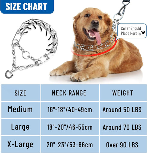 Dog Prong Collar, Dog Pinch Training Collar with Quick Release Clip, Adjustable Stainless Steel Links with Rubber Tips, Choke Collar for Small Med...
