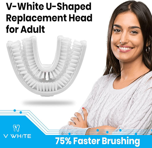 V-White U-Shaped Replacement Head for Ultrasonic Toothbrush - New Improved Design, 75% Faster, Effective Whole Mouth Deep Clean & Massage, Thinner...