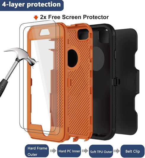 for iPhone 8 Plus Case, iPhone 7 Plus Case with Belt Clip Holster, 2X Screen Protector, Military Grade Heavy Duty Shockproof Drop-Proof Rugged Pro...