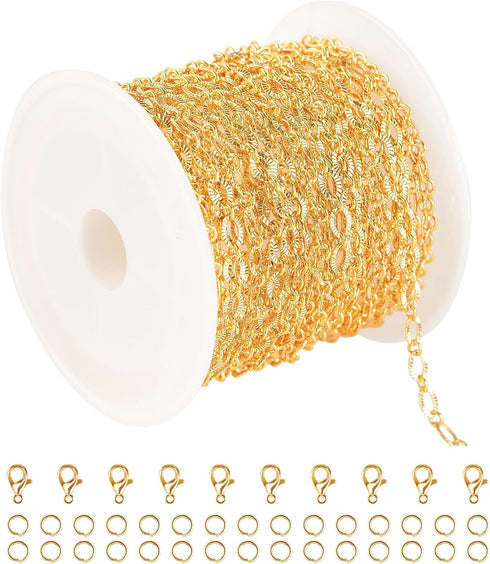 5 Meters 18K Gold Plated Chain for Jewelry Making, Shiny Light Gold Embossed Oval Cable Link Chain Spool Women Necklace Bracelet DIY Jewelry Findi...