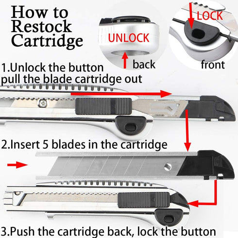 DOWELL Utility Knife Retractable Utility Knife Box Cutters Heavy Duty with 5PCS Extra Blades,Self Loading Blades Function,Knob On Top Can Withstan...