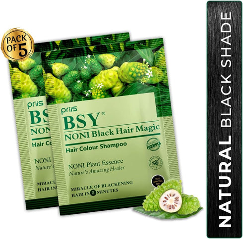 BSY Noni Black Hair Magic Hair color shampoo (20ml x 5 Sachets)| Ammonia Free Hair Colour for men|Natural Black Permanent Hair Dye Shampoo for wom...