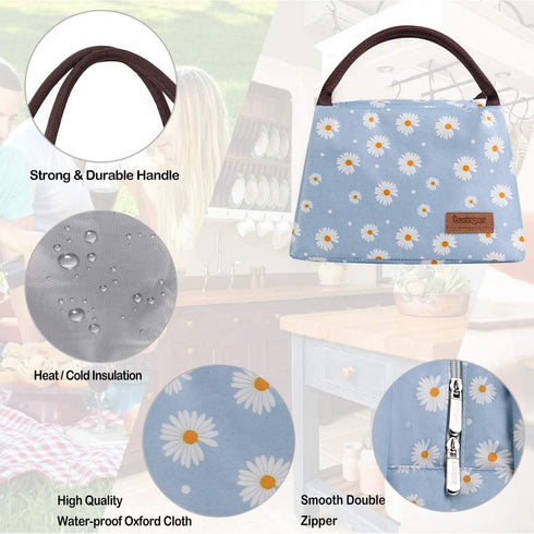Buringer Insulated Lunch Bag Lunch Box for Women Men Adult Lunch Tote for Work Picnic Travel (Blue Daisy)...