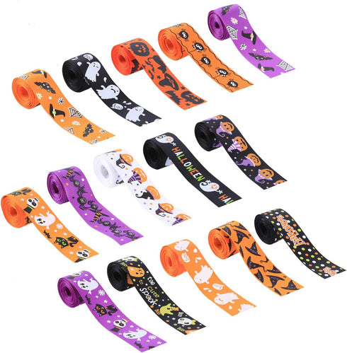 30yards Halloween Grosgrain Ribbon Wired Fabric Ribbon Bats Spiders Web Printed 1 Inch Grosgrain Ribbons Crafts Gift Wrapping Holiday Ribbons for ...