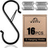 ADIIL 16 Pcs S Hooks for Hanging with Safety Buckle, Heavy Duty Metal S Shaped Closet Hooks for Hanging Plants, Kitchen Utensils, Jeans, Bags, Pot...