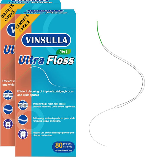 Dental Floss for Braces, Floss Threaders for Bridges and Implants 80 Pre-Cut Strands 80PCS (Pack of 2)...