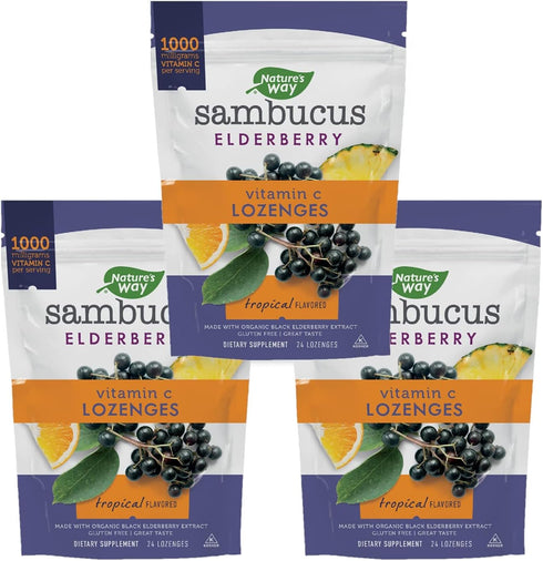 Nature’s Way Sambucus Elderberry Lozenges, 1000 mg Vitamin C Per Serving, Tropical Flavored, 24 Count...