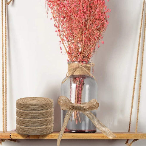 4 Rolls of Natural Burlap Fabric with Burlap Ribbon for Christmas Tree Gift Wrapping Wedding Event Party Home Bows Crafts Decoration, 11 Yards Lon...