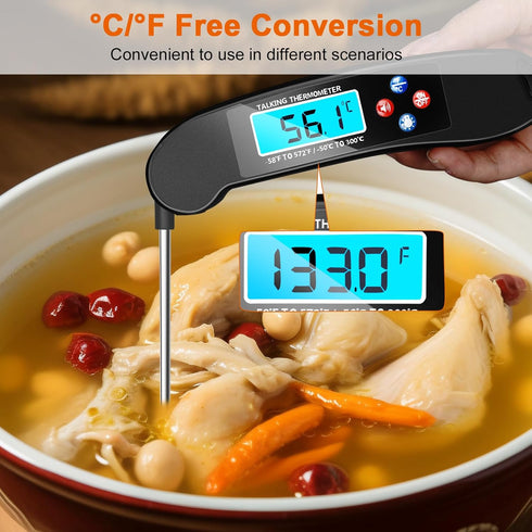 Digital Talking Thermometer for The Blind, Waterproof Instant Read Food Thermometer with Talking Function & Backlight, Meat Thermometer with Probe...