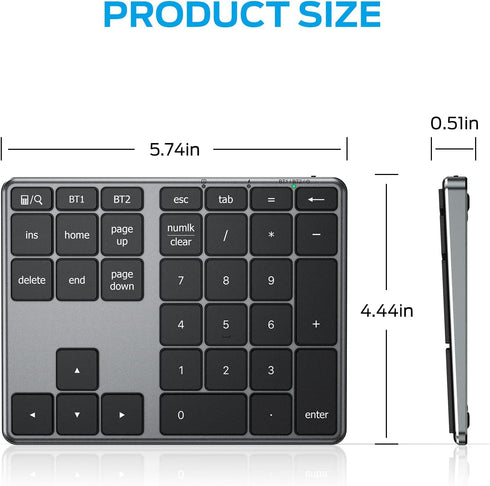 iClever Number Pad, Aluminum Wireless Number Pad for Multi Devices, USB-C Rechargeable, External 34-Keys Bluetooth Keyboard for Data Entry, Compat...