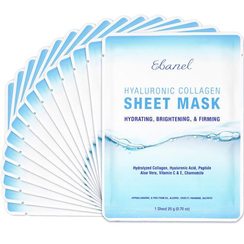 Ebanel 15 Pack Collagen Peptide Hydrating Face Masks, Instant Brightening Firming Anti Aging Face Sheet Masks, Moisturizing Spa Face Masks Skincar...