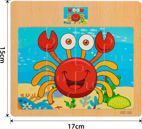 Wooden Jigsaw Puzzles Set for Kids 2-5 Years 12 Piece Colorful Wooden Educational Sea Animals Puzzles (4 Puzzles)...