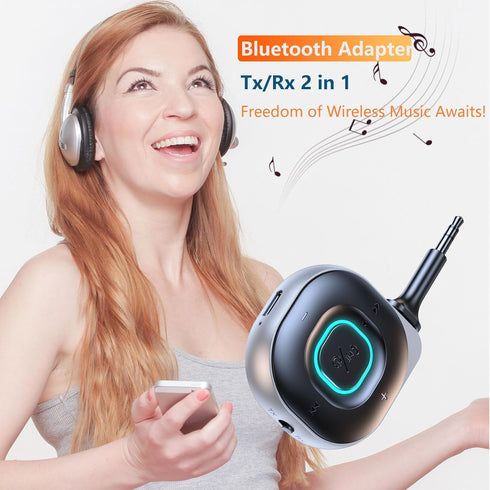 Bluetooth Adapter Car Aux Receiver: Stereo Audio Auxiliary Port Portable 2-in-1 Wireless Transmitter - for Headphones TV iPhone Speaker Motorcycle...