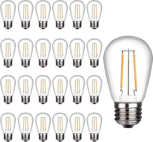 25-Pack LED S14 Bulbs 2W String Light Bulbs, Shatterproof Outdoor 20 Watt Equivalent 2200K Warm S14 Replacement Light Bulbs for Patio Garden, Clea...